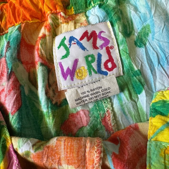 JAMS WORLD - Vintage Pants Womens Wide Leg Crop Floral Tropical bouquet burst - Picture 7 of 8